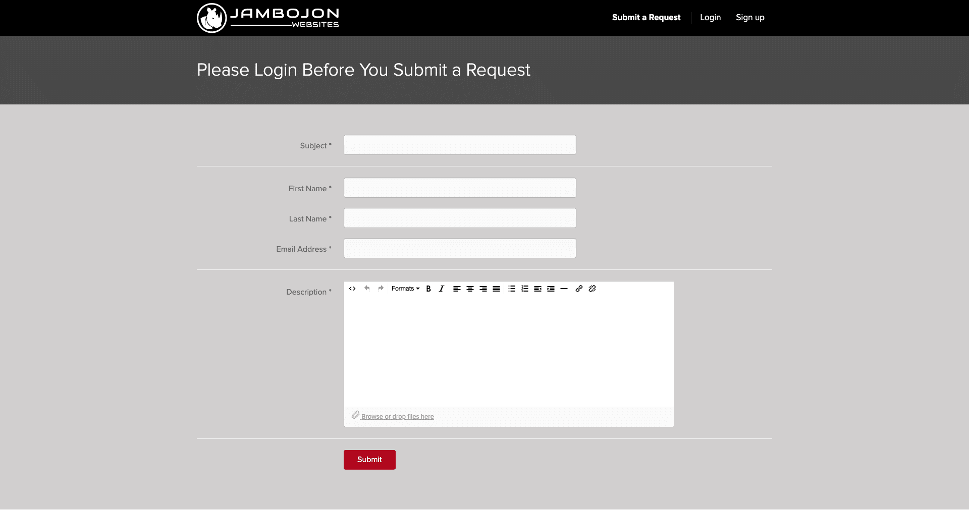 Screenshot of the new ticket page