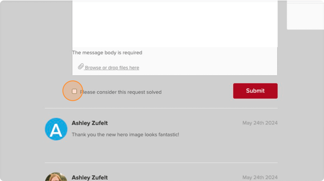 screenshot showing the checkbox to mark a ticket as resolved