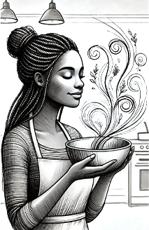 woman smelling the food she is cooking. there are so many different flavors you can use in your branding to make the whole brand come together