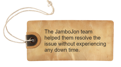 distressed tag with description of how JamboJon helped Arrive Home resolve their issue without any downtime
