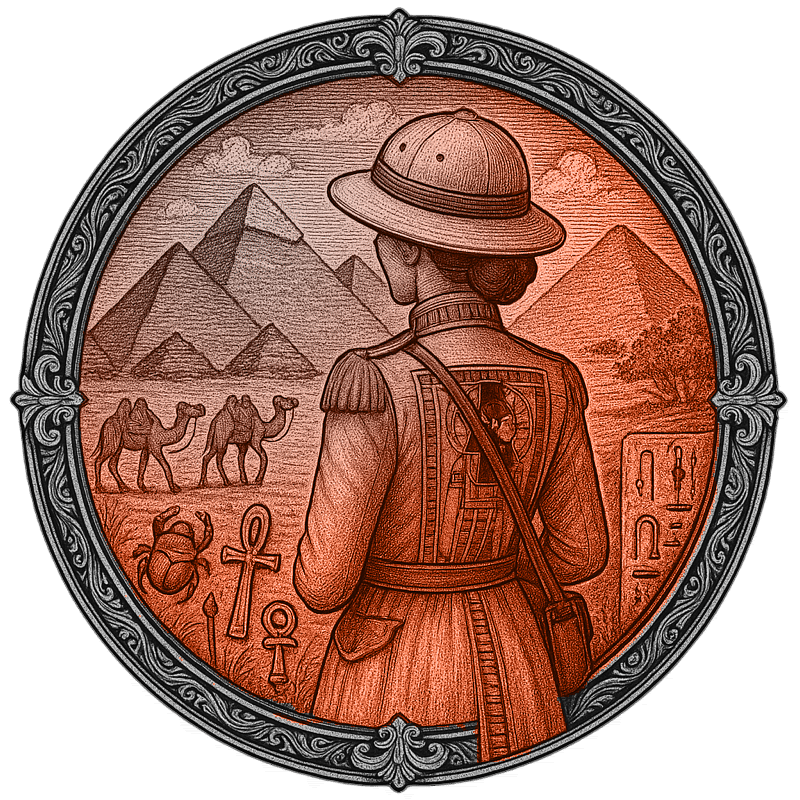 Membership Portal Icon with Pyramids and traveler