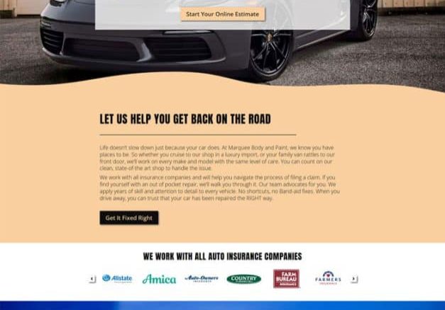 Screenshot of Marquee Body and Paint Homepage