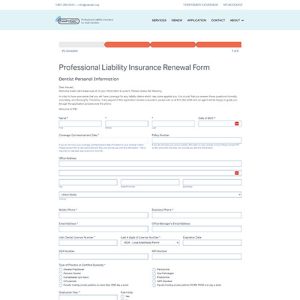 Dental insurance form for renewing professional liability insurance.
