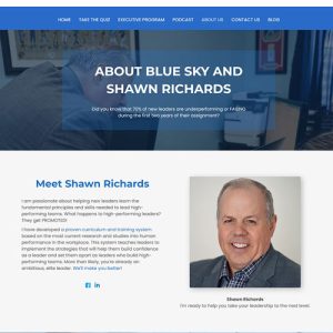 Blue Sky Coaching website about us page screen shot