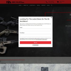 Hera Arms website newsletter sign up screen shot