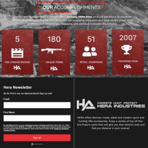 Hera Arms website accomplishments page screen shot
