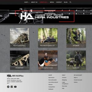 Life styles page screen shot on Hera Arms website