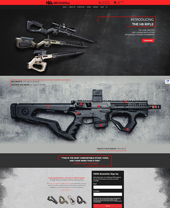 Hera Arms website home page screen shot