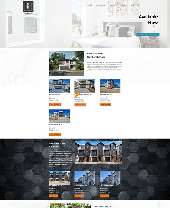 Available now page screen shot on the Next Level Homes Project