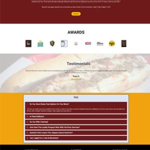 Awards testimonials and FAQ panel on Moochies Meatballs website