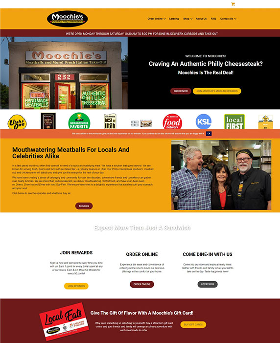 screen shot of the Moochies Meatballs website homepage