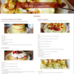 Penny Ann's Cafe Website menu screenshot