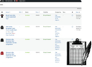 Screenshot of ecommerce product management