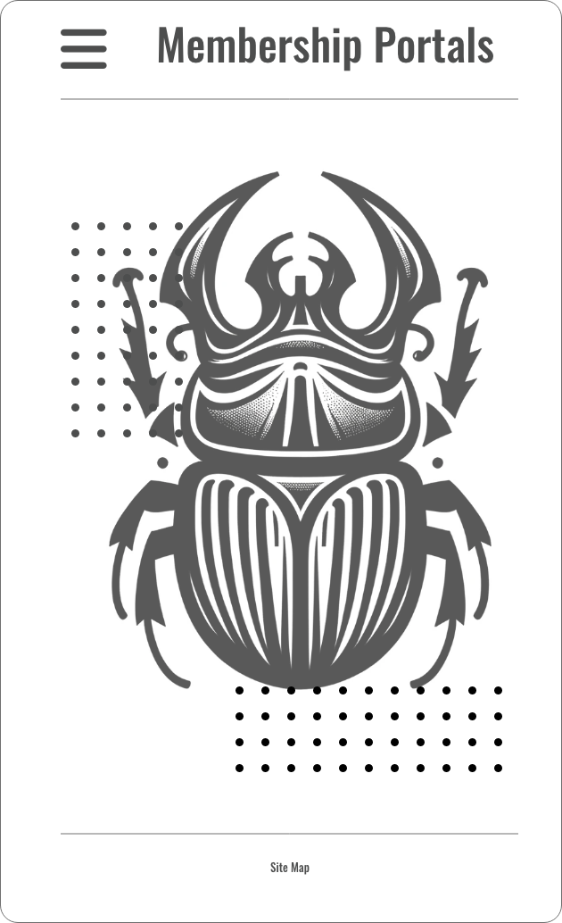 Website layout with a pen and ink scarab.