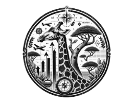Icon of a tall giraffe surrounded by trees and other safari ideas representing growth and scalability