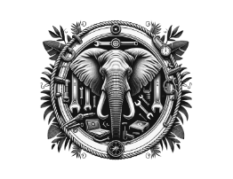 Icon of an elephant surrounded by tools representing ongoing support and maintenance