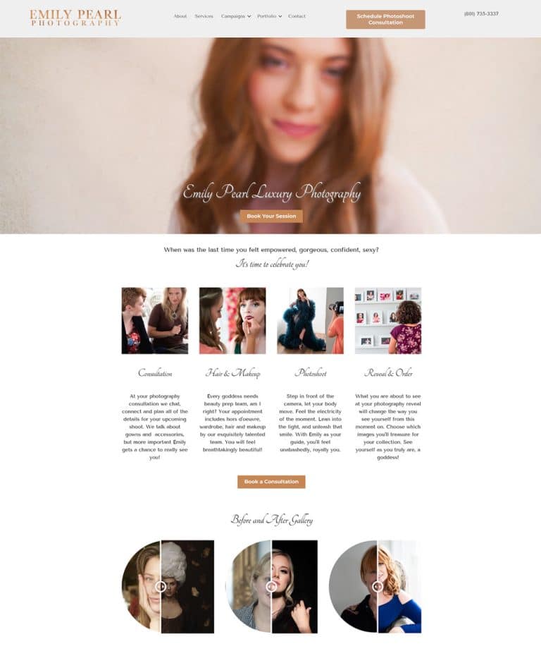 screen shot of emily pearl photography Home page
