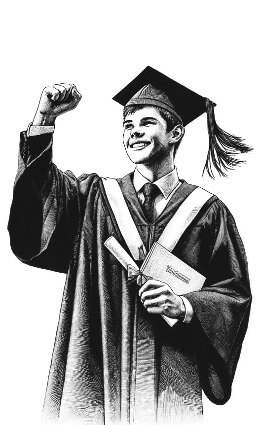 pen and ink drawing of a graduate