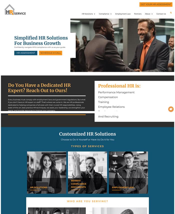 Screenshot of the hero panel on the Home Page of HR Service Inc.