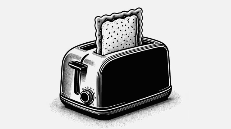 black and white sketch of a poptart in a toaster