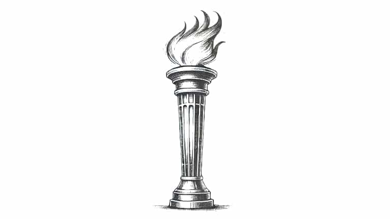 black and white sketch of olympic torch