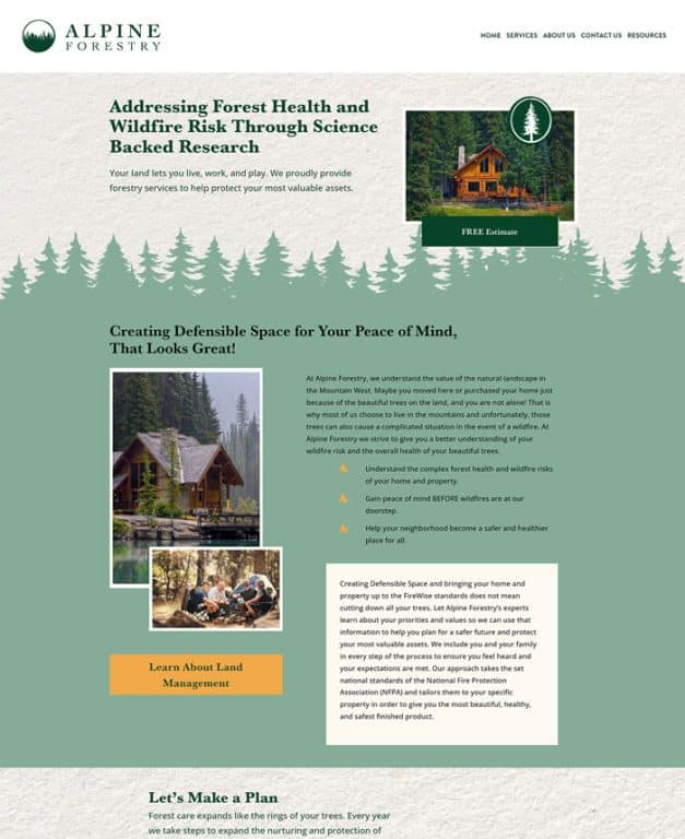 screenshot of Alpine Forestry Home page Hero banner