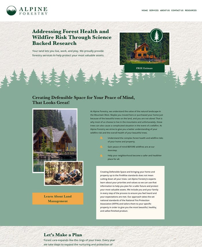 screenshot of Alpine Forestry Home page Hero banner