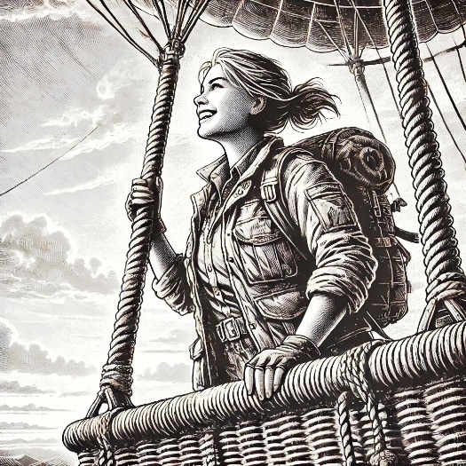 sketch of woman on hot air balloon