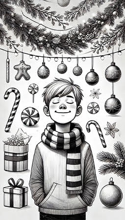 boy using his senses to get the holiday spirit just as businesses should use all 5 senses to attract customers