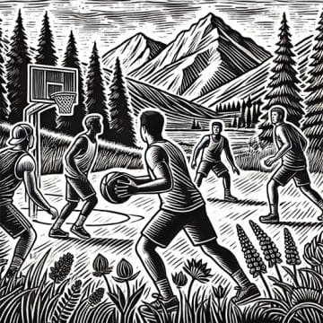 Pen and Ink illustration of basketball game