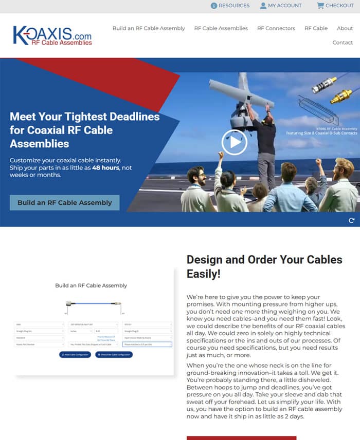 Screenshot of the Koaxis Cable home page