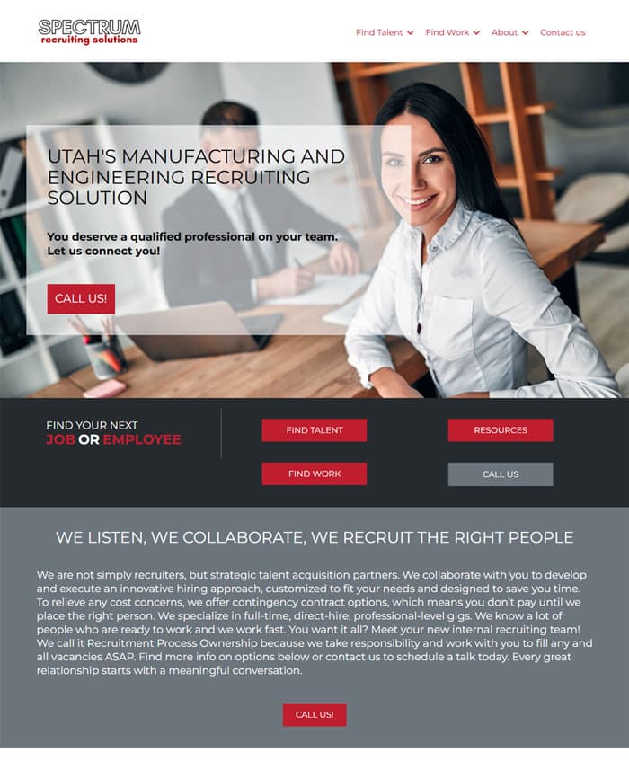 Screenshot of the homepage of JamboJon's project: Spectrum Recruiting Solutions