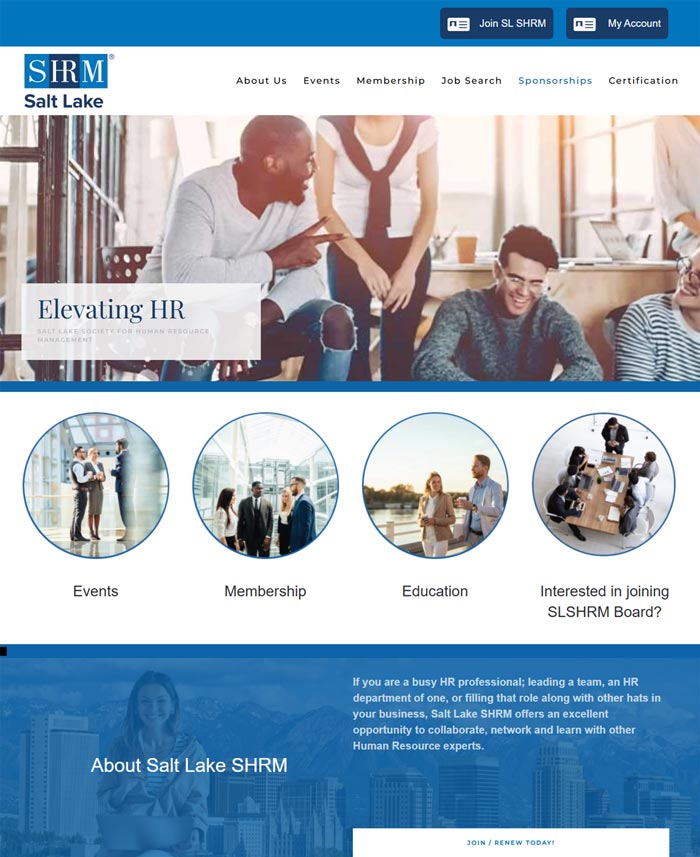 Screenshot of the Home page on the SLSHRM website built by JamboJon websites