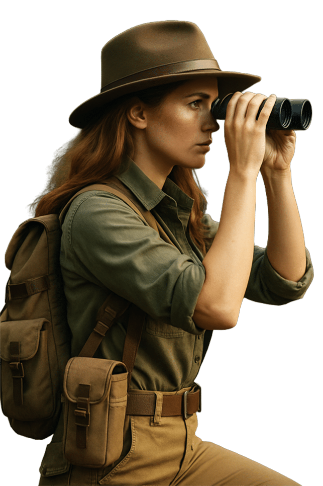 Woman on a safari holding binoculars