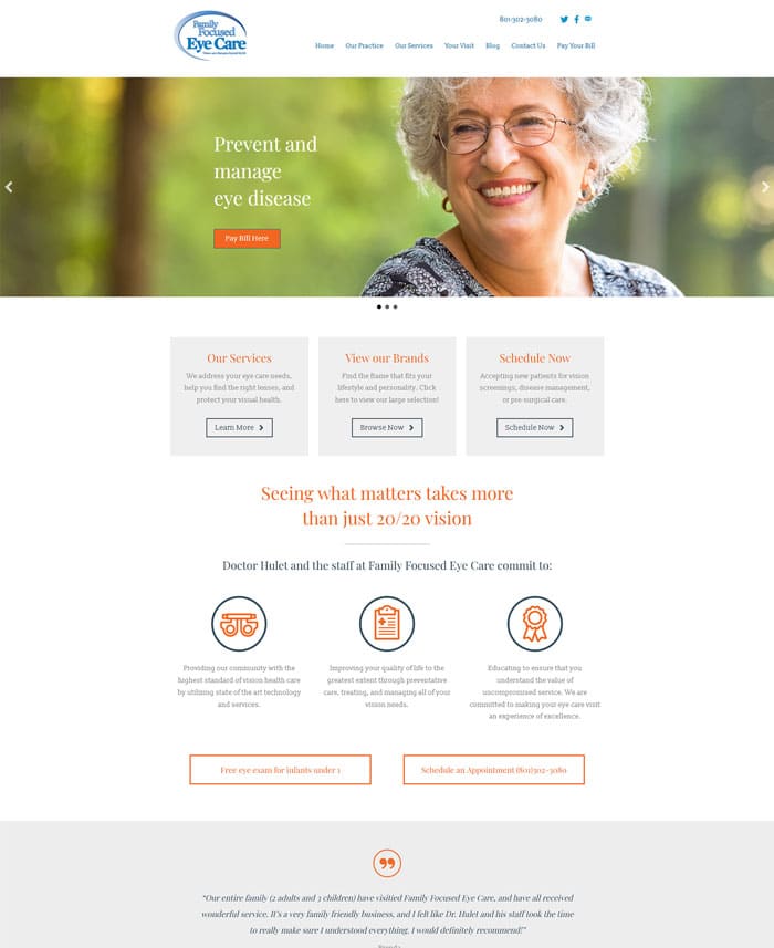 Screenshot of the Family Focused Eye Care home page