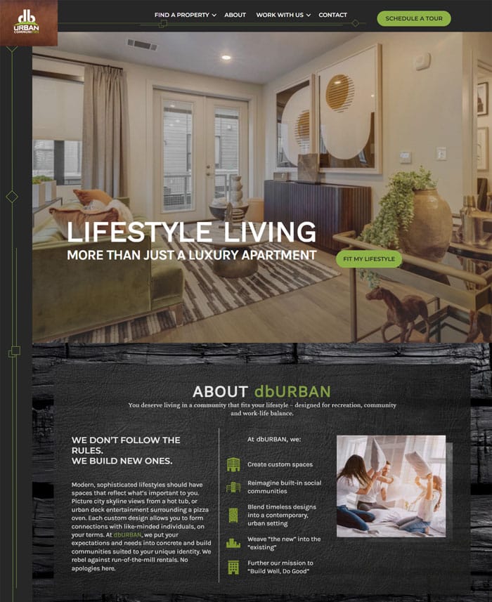 Screenshot of dbURBAN communities website Homepage created by jambojon