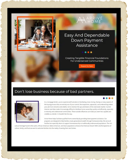 Screenshot of the ArriveHome home page