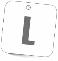Illustration of a tag with a capital L on it.