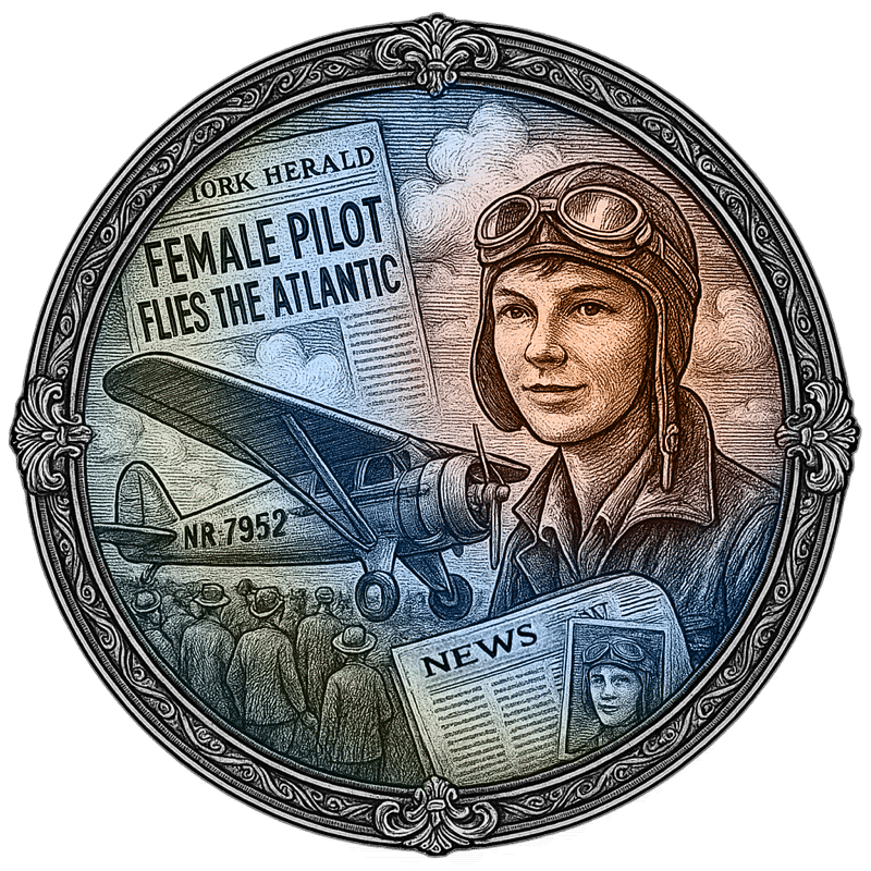 Event Website Icon featuring Female Pilot and vintage prop plane.