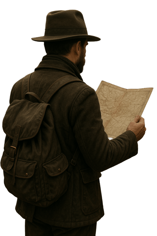 Traveler with map at an Indian Bizarre