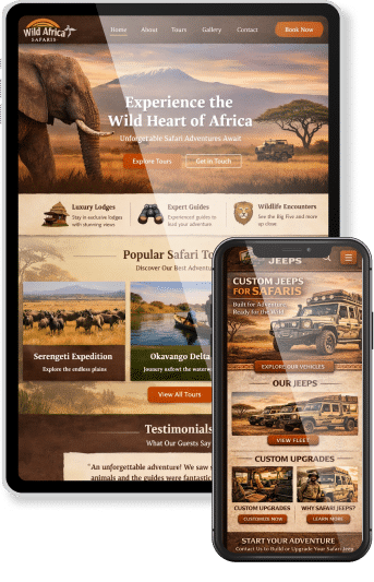 Mobile and Tablet with websites about an African Safari