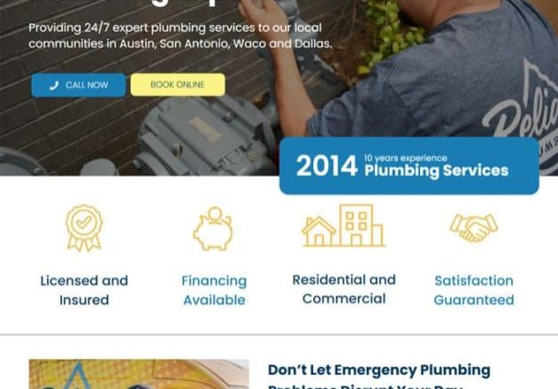 Screenshot of the Home page for Reliant Plumbing